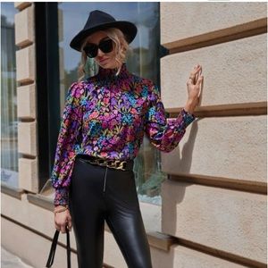 SHEIN mock neck flower blouse